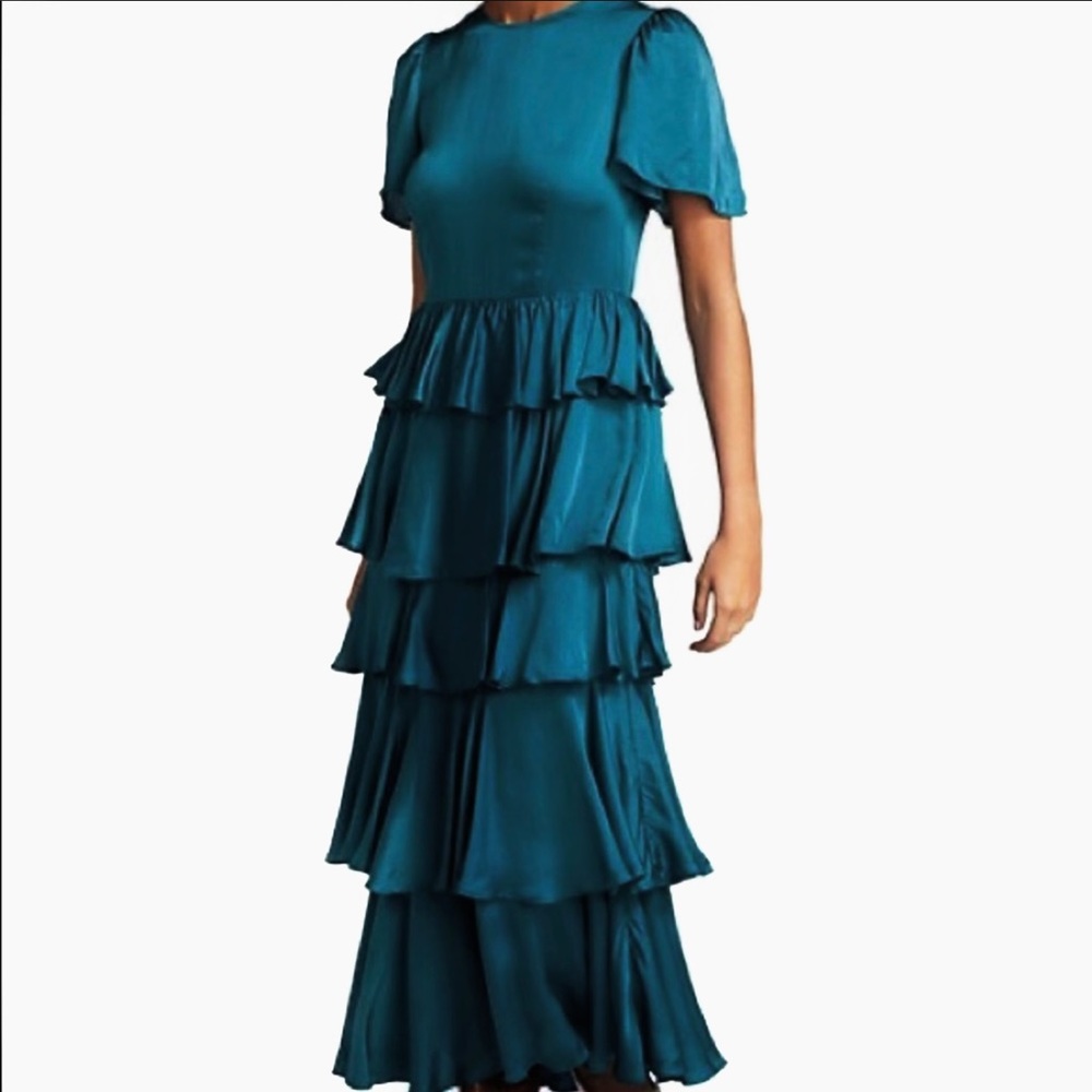 Rhode Serena Dress Maxi Tiered Lagoon Blue Small